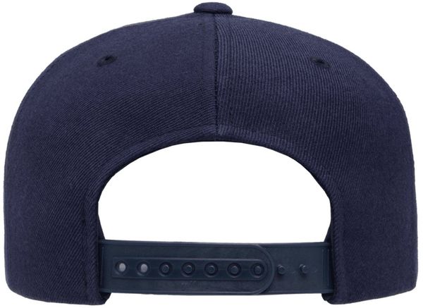 Am image of a Custom Yupoong Adult Premium 5 Panel Snapback Cap in Navy!