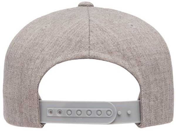 Am image of a Custom Yupoong Adult Premium 5 Panel Snapback Cap in Heather Grey!