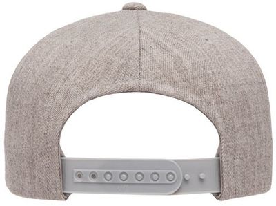 Am image of a Custom Yupoong Adult Premium 5 Panel Snapback Cap in Heather Grey!