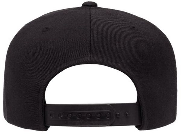 Am image of a Custom Yupoong Adult Premium 5 Panel Snapback Cap in Black!