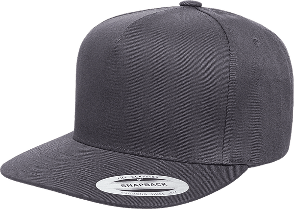 Am image of a Custom Yupoong Classics Flat Bill Cap in Dark Grey!